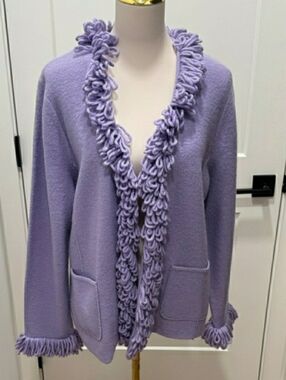 Nouveaux, Lavender Loop-Trim Cardigan Sweater, L